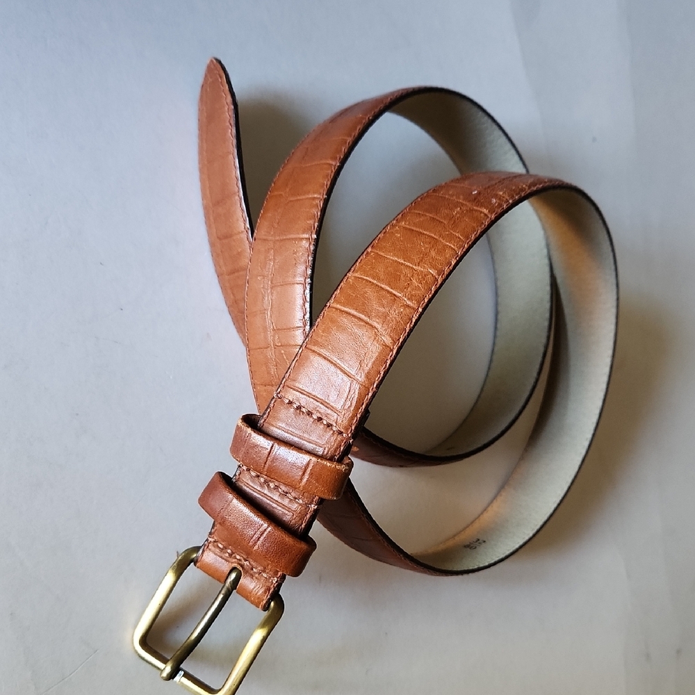 Vintage Tan Croc-Embossed Leather Belt with Gold Buckle